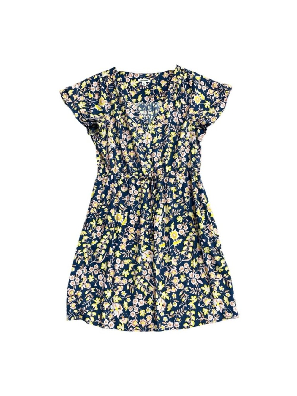 Goodthreads Women’s M Floral Chiffon Shift Dress Navy/Yellow Polyester B1204